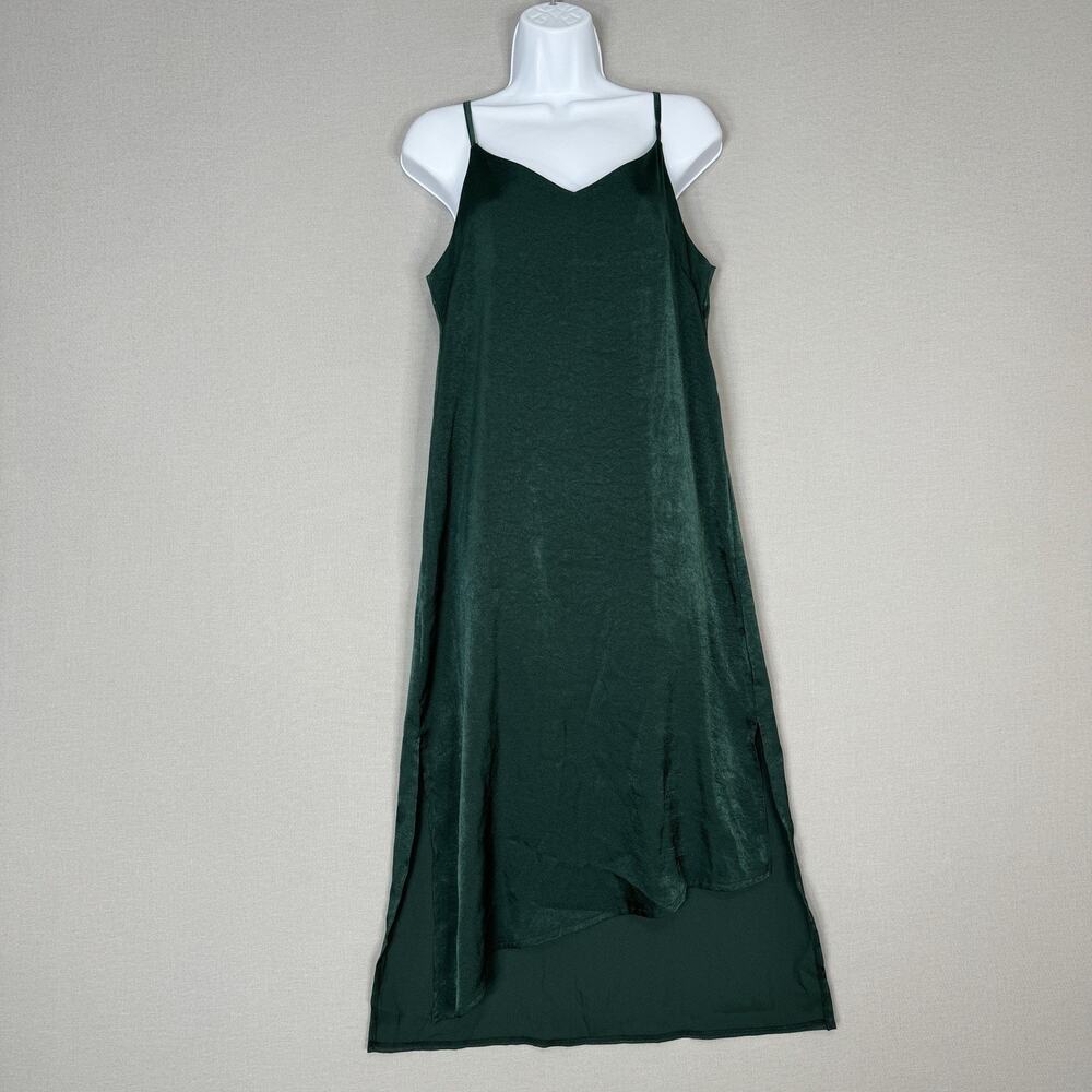 Olive Cheltenham Dress Womens Medium Green Satin Midi Slip Minimalist Party‎